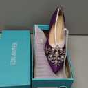 Women's Rhinestone Fashion Pointed Toe Pearl Diamond Low Heel Dress Wedding Work Business Dance Pumps (9, Purple/Glitter)