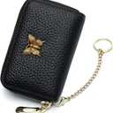 imeetu RFID Credit Card Holder for Women Genuine Leather Card Case Wallet with Zipper and Removable Keychain (Black)