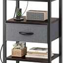 SUPERJARE Nightstand with Charging Station, Bed Side Table with Adjustable Fabric Drawer, Night Stand for Bedroom, 3-Tier Storage End Table, for Living Room - Walnut (M (11.8"D x 15.7"W x 23.4"H))