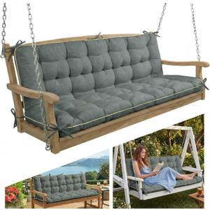AS AWESLING 6040 INCH Oxford Fabric Swing Cushions with Backrest & Tie Straps - Crushed Sponge Filled for Outdoor Patio Bench, 2-3 Seater Replacement for Swing Chair (Gray, 60 INCH 40 INCH)