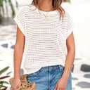 PRETTYGARDEN Womens Spring Tops 2025 Summer Shirts Crochet Cap Sleeve Sweater Pullover Cute Beach Vacation Clothes (White, S)