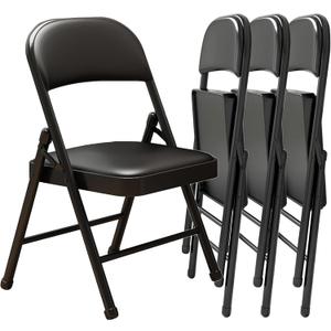 Black Padded Folding Chairs with Cushion 4 Pack, Heavy Duty Steel Metal Frame Foldable Chair for Indoor and Outdoor, Portable Stackable Commercial Seat for Bedroom Patio Party Event