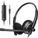 Wired Headset with Microphone for PC Laptop - 3.5mm Jack On Ear Headphones with Noise Cancelling Microphone for Boom Skype Webinars, in-line Control,Comfortable (Black)