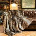 BATTILO HOME Luxury Brown Faux Fur Blanket Thick Warm Elegant Cozy Fuzzy Throw for Couch, Bed, Sofa Fluffy Blankets Decorative Reversible to Plush Velvet, 50"x60"