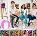 Tenceur 72 Pieces Pre Drawn Canvas Kit 8" x 10" Paint and Sip Kit for Adults Painting Party Pre Printed Canvas DIY Pre Stenciled Canvas with Paints Easels Aprons Brushes for Party Gifts(Black Girl)