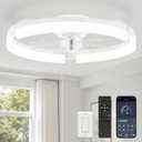 Lediary 20" Ceiling Fans with Lights and Remote, Modern Low Profile Ceiling Fan, 3 CCT, Stepless Dimmable, Fandelier Flush Mount Fan Light, 6 Speeds, DC Motor, App & Remote Control for Bedroom (White)