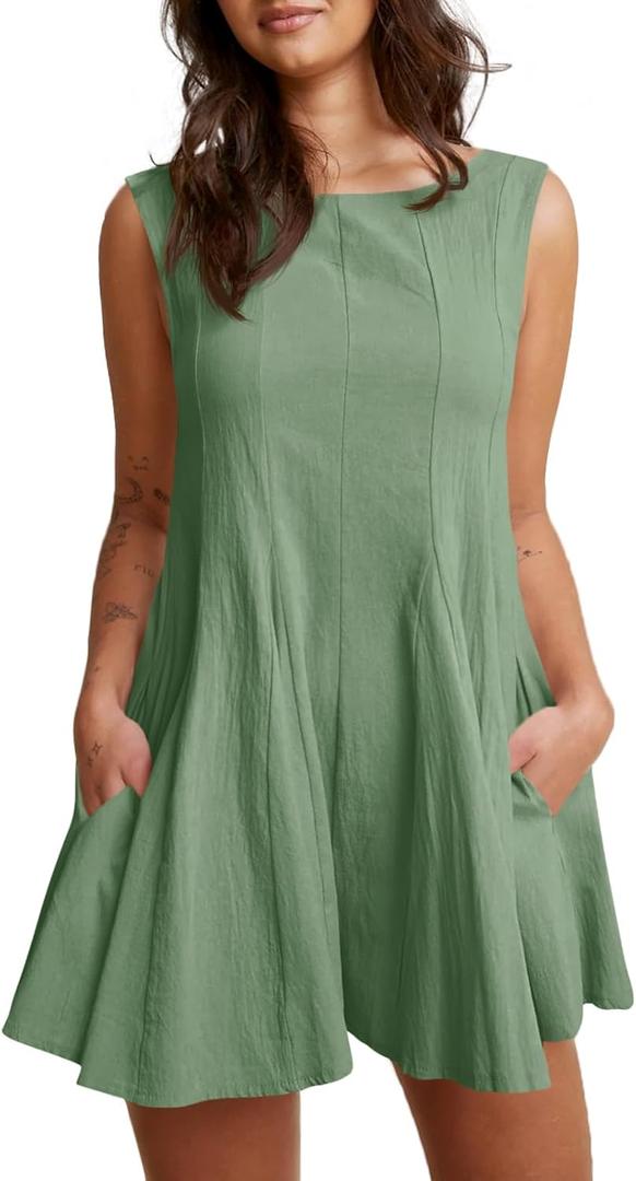 Cicy Bell Womens Summer Backless Rompers Dresses Babydoll Sleeveless Flowy Short Jumpsuit Casual Dressy Vacation Outfits (Large, Green) Cicy Bell Womens Summer Backless Rompers Dresses Babydoll Sleeveless Flowy Short Jumpsuit Casual Dressy Vacation Outfits (Large, Green)