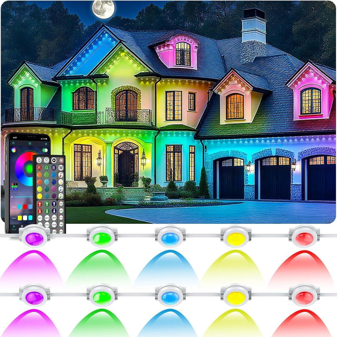 150FT Permanent Outdoor Lights for House Waterproof, IP67 LED Eave Lights with App/Remote Control, Outdoor Permanent LED Lighting for House Roof Decor, Christmas,Party,All Holiday and Daily