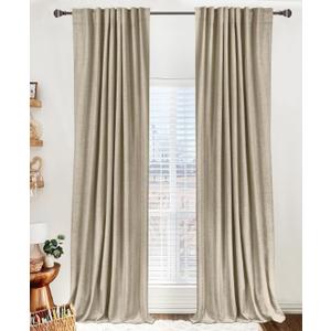 100% Blackout Shield Linen Blackout Curtains for Bedroom 96 Inches Long, Back Tab/Rod Pocket Living Room Drapes, Thermal Insulated Blackout Curtains 2 Panels Set, 50" W x 96" L, Oatmeal