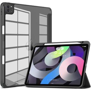 DTTOCASE for iPad Pro 11 Inch 4th/3rd/2nd/1st Generation Case, iPad Air 11-inch / 5th / 4th Generation Case with Clear Back,Pencil Holder,Auto Sleep/Wake,Camera Protection,Black