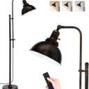 PARTPHONER Industrial Floor Lamp Adjustable, Rustic Farmhouse Reading Lamp in Aged Black Finish, Modern Standing Lamp with Remote Control Metal Shade for Living Room Bedroom Study Room Office Hotel