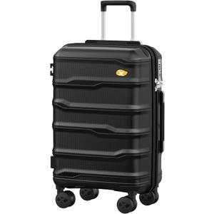 Carry On Luggage 22x14x9 Airline Approved, Hard Shell Suitcase with Spinner Wheels, PP Lightweight Luggages with TSA Lock, Carry-On Suitcases 20 Inch, Black