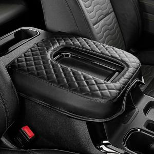 JOYTUTUS Center Console Cover Compatible with Silverado Sierra 2019-2025, Leather Arm Rest Armrest Cover for Car, Middle Console Cover Lid, Car Arm Rest Covers Cushion Pad, Car Black Accessories