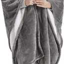 Beautyrest Heated Throw Blanket Wearable Shawl for Gifts, Sherpa to Fleece Electric Wrap Poncho, Auto Shut Off, Virtually No EMF, 3 Heat Level, UL Certified, Machine Wash, Grey 50"x64"