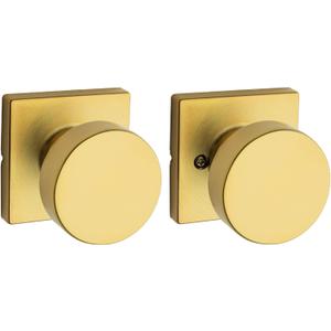 Kwikset Pismo Interior Passage Door Knob, Handle for Closet and Hallway Doors, Non-Locking Doorknob, Satin Brass, Square, Microban Protection