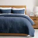 WDCOZY Navy Blue King Size Quilt Bedding Sets with Pillow Shams, Lightweight Soft Bedspread Coverlet, Quilted Blanket Thin Comforter Bed Cover, All Season Summer Spring, 3 Pieces, 104x90 inches