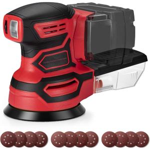 Cordless Random Orbital Sander for Milwaukee 18V Battery, Brushless 6-Speed (6000-12000 OPM), 125mm Pad, Dust Collection & 12pcs Sandpapers (#80/#120/#240) (Battery Not Included) (Red)