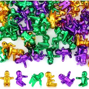 Sratte 48 Pcs Mardi Gras King Cake Baby 1 Inch Purple Green Gold Mini Plastic Baby Cake Toppers Tiny Plastic Babies Doll for Mardi Gras Party Decorations Supplies