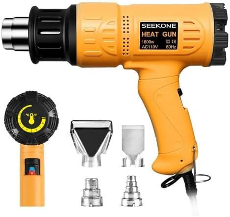 SEEKONE Heat Gun 1800W 122-120250- 650Fast Heating Heavy Duty Hot Air Gun Kit Variable Temperature Control Overheat Protection with 4 Nozzles for Crafts, Shrinking PVC, Stripping Paint(5.2FT)