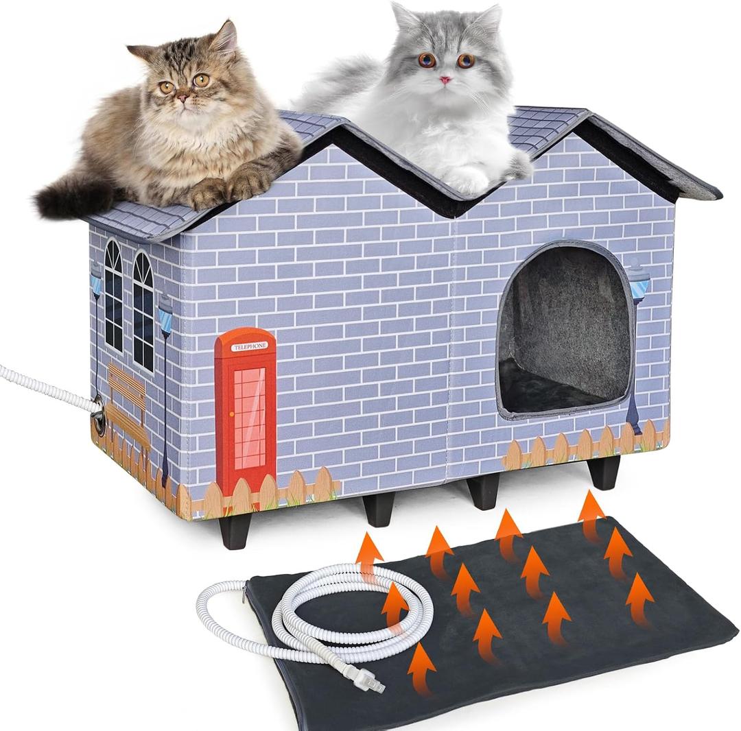 NAMOTEK Large Elevated Heated Cat Houses for Indoor/Outdoor Cats with Heated Cat Bed Waterproof Insulated Providing Safe Feral Cats, Easy to Assemble Large (23" x 13" x 18")