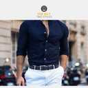 Mens Genuine Leather Dress Belt Classic Casual Belt with Single Prong Buckle for Jeans Pants Work and Business (36(Waist:34), Blue)