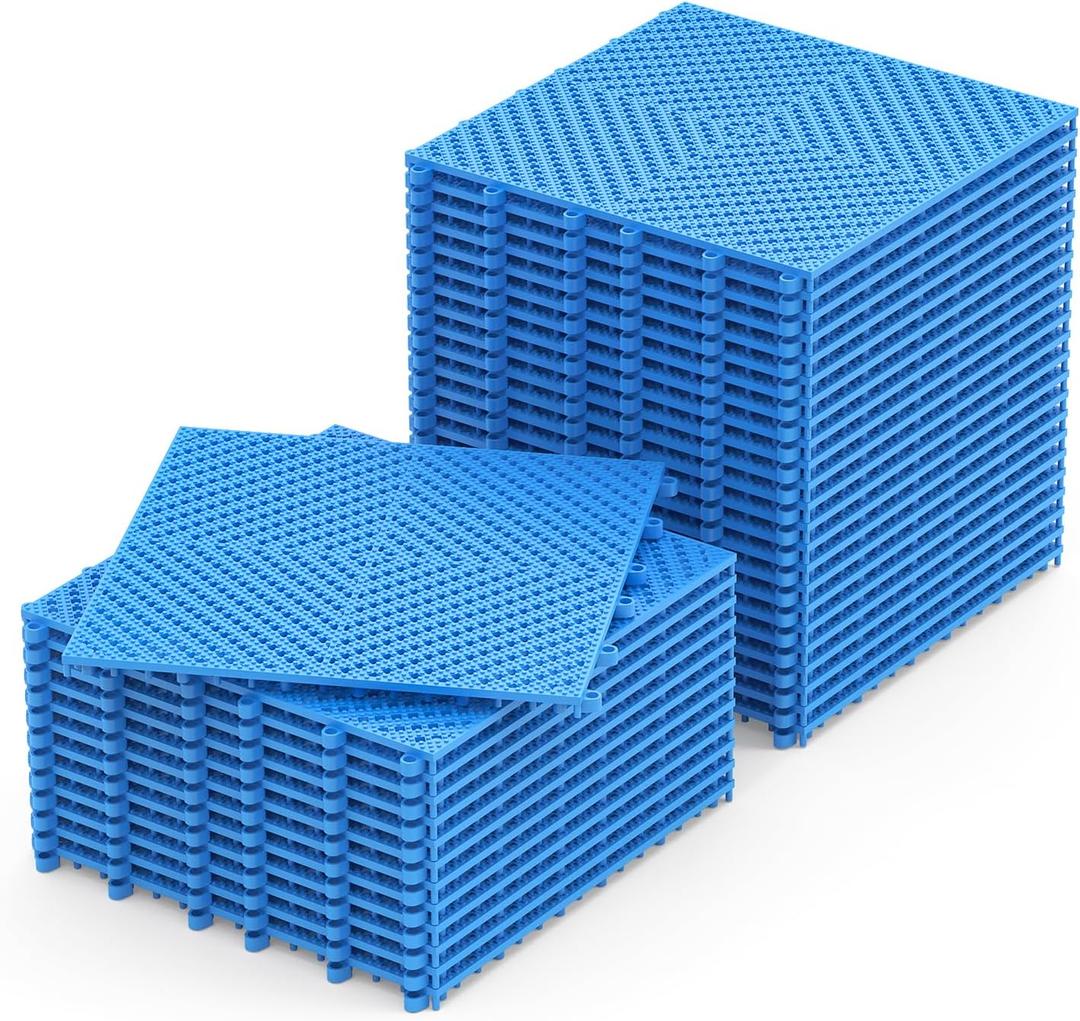 Jocoevol 36-Pcs Interlocking Tile, Indoor/Outdoor Drainage Interlocking Floor Tiles 11.8" x 11.8", Anti-Slip Waterproof Soft PVC Splicing Flooring Tile for Garage Patio Pool Bathroom, Blue
