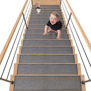 30X8 Inch Stair Mat, 15 Pack Comfortable Stair Treads for Wooden Steps, Non-Slip Stair Runner with Rubber Backing for Elderly, Children and Dogs (Dark Grey) (1'6" x 2'6" (Rectangular))