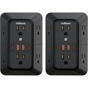 2 Pack Multi Plug Wall Outlet Extender Surge Protector 6 AC Outlet Splitter with 4 USB Ports(2 USB C) Wall Charger 1050J Power Strip 125V/15A, 1875W for Home, Office, Travel Dorm Room Essentials