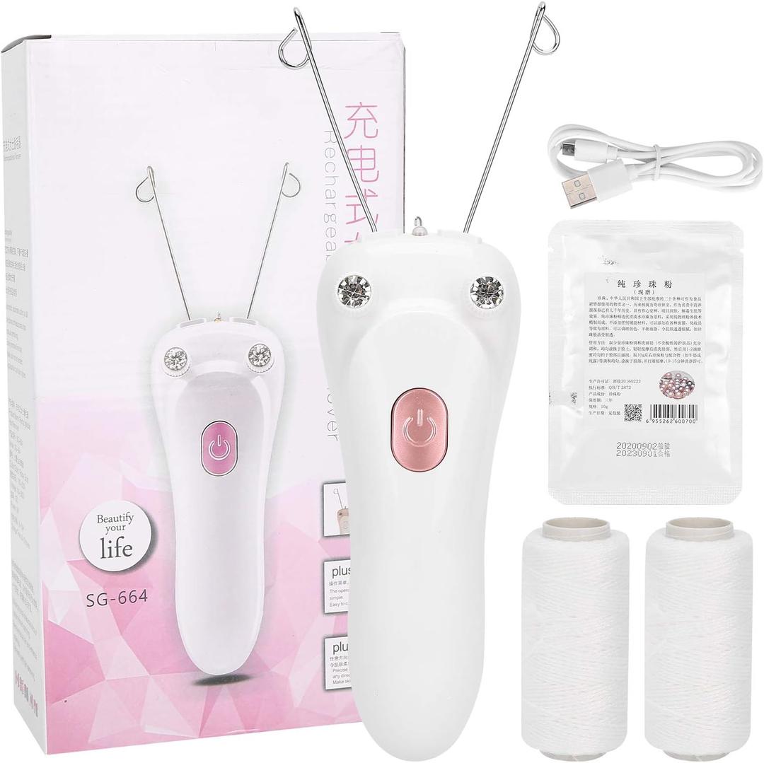 Threading Hair Removal Epilator, Electric Physical Threading Body Hair Removal Epilator for Women, USB Hair Removal Machine with 2 Cotton Thread for Remove Eyebrow Lip Chin