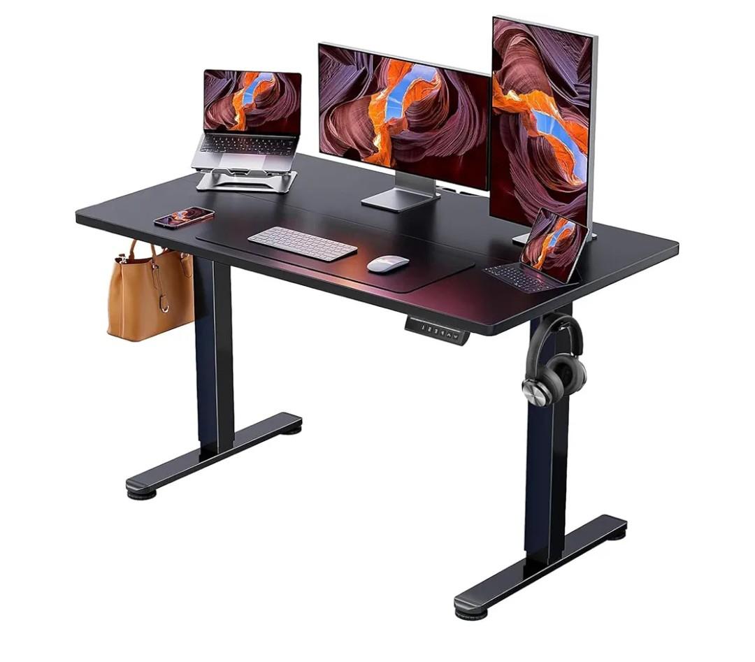 Height Adjustable Electric Standing Desk, 47.2 x 23.6 Inches Sit Stand up Desk, Memory Computer Home Office Desk with Two-Piece Desktop (Black)