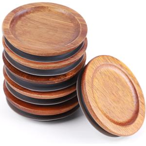 6 Pack Regular Mouth Mason Jar Lids Acacia Wooden Storage Canning Jar Lids Ball Jars Wooden Lids with Airtight Silicone Seal, Brown