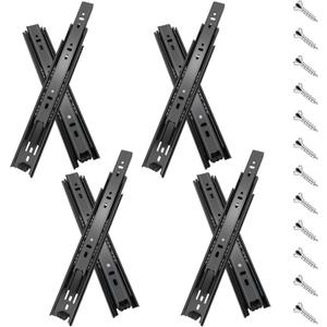 20 inch Drawer Slides 4 Pairs (8pcs) Full Extension Ball Bearing Drawer Rails Side Mount 3 fold Metal Dresser Runners for File Cabinet Trash Can Kitchen Wardrobe Glides 20" Black 100 LB Capacity