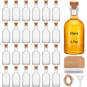 25 Pcs 1.7OZ Mini Glass Liquor with Lids Small Glass Wine Bottles Reusable Empty Alcohol Bottles for Christmas Birthday Weddings Party Favors (50ML25PC)