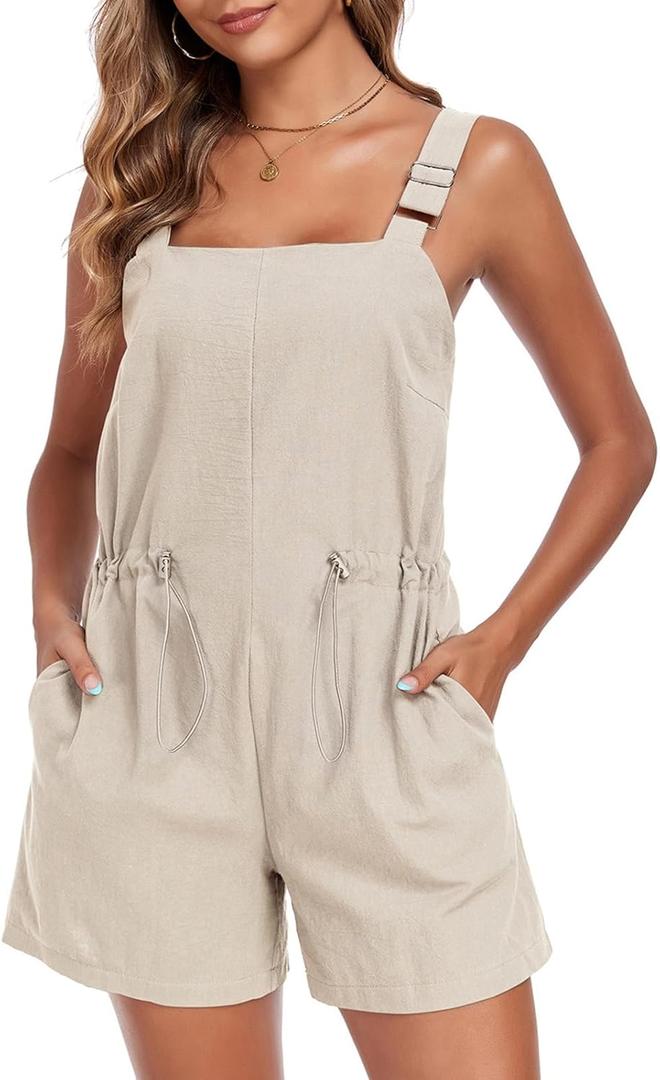 Womens Short Overalls Adjustable Strap Drawstring Waist Sleeveless Shorts Jumpsuits Summer Beach Vacation Jumpers (XXL)