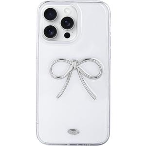 2 x Designed for iPhone 12 Pro Cases with Camera Lens Protection, Cute 3D Metal Bow Phone Cover Clear Soft Protective Case for iPhone 12 Pro Case (Silver)