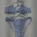 Floerns womens Triangle Top (Large, Blue and White)