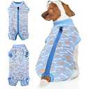 BENCMATE Dog Recovery Suit - Professional Pet Zip Up Onesie with Abdominal Wound Bandages, Substitute E-Collar & Cone (Medium, Breton Stripes) (Medium [Back Length: 14"])