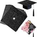 12 Sheets Black Glitter Cardstock DIY Grad Cap Decorations Glitter Construction Paper for Grad Caps with Double Sided Tape for Graduation Cap Decorations DIY Crafts Scrapbook Supplies, 9.8 x 9.8 Inch
