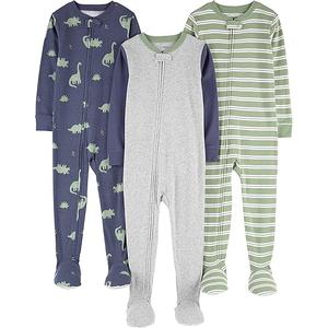 Simple Joys by Carter's baby-boys 3-pack Snug Fit Footed Cotton Pajamas, 6-9 months