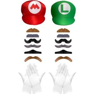 Halloween Super Brothers Costume Cartoon Anime Cosplay Prop Hat With Mustaches Gloves For Adult