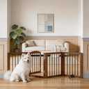 Vantas 80" x 30", No-Assembly Wooden Dog Gate with Door, Brown | Freestanding Stability, Extra Wide, Walk-Through Easy, Easy Storage, Easy to Move, Safety Fence, With Support Feet
