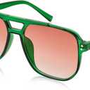 FEISEDY Retro Square Aviator Sunglasses Women Men 70s Vintage Trendy Plastic Frame Sun Glasses B2835 (008 Green Transparent Frame/Reddish Brown Gradient Lens)