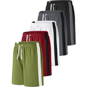 Resinta 5 Pack Boys Shorts Boys Basketball Athletic Shorts Kids Active Gym Soccer Sports Shorts Mesh Quick Dry Elastic Waist, 8-10