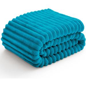 BEDELITE Twin Blanket for Couch & Bed, 300GSM Soft & Warm Fleece Blanket, Decorative and Giftable Striped Teal Blankets for Women, Men, 60"x80"