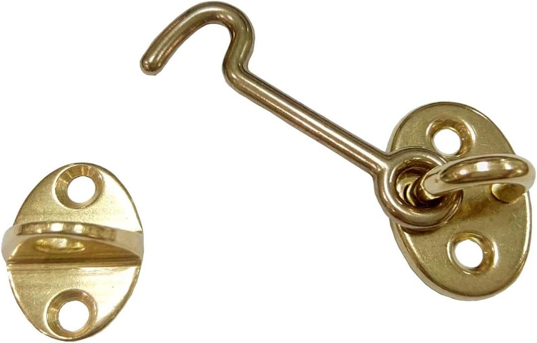 QCAA Forged Brass Cabin Hook Latch & Eye, 2-1/2", Vibrated Brass, 1 Pack, Made in Taiwan