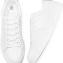 Adokoo Women's Fashion Sneakers PU Leather Casual Shoes White Tennis Low Top Shoes Womens Lace Up Sneakers , Size 8.5