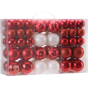 Sea Team 86-Pack Shatterproof Red Christmas Ball Ornaments Set, Assorted Multi-Sized Hanging Baubles, Xmas Tree Decorations, Seasonal Dcor for Holiday Wreath Garland, Hooks Included