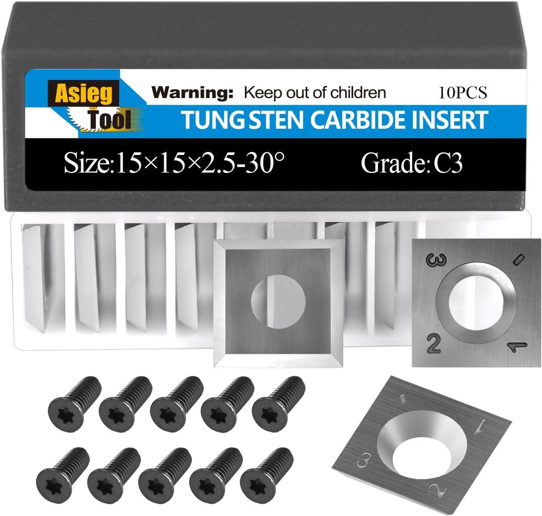 15mm Standard Square Straight Tungsten Carbide Replacement Cutter Inserts Knives 15mm x 15 x 2.5mm for Woodworking Spiral Helical Planer Head and DIY Wood Lathe Turning Tools 30 pcs