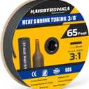 haisstronica 3/8" 65FT Heat Shrink Tubing, 3:1 Shrink Ratio Adhesive Lined, Marine Grade Waterproof Insulation Heat Shrink Tube - Black