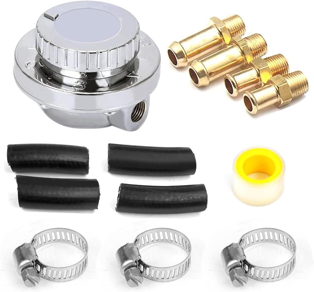 YESHMA 1-5 PSI Universal Fuel Pressure Regulator Adjustable Manual for Carburetor Carb Zinc Alloy with 5/16 3/8 Fittings